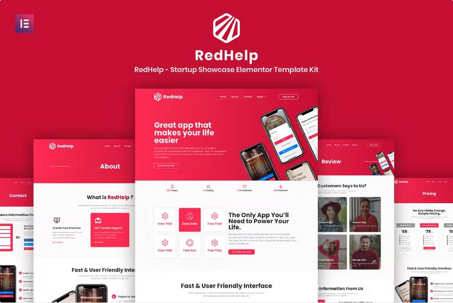 Preview image for RedHelp - Startup Showcase Elementor Template Kit