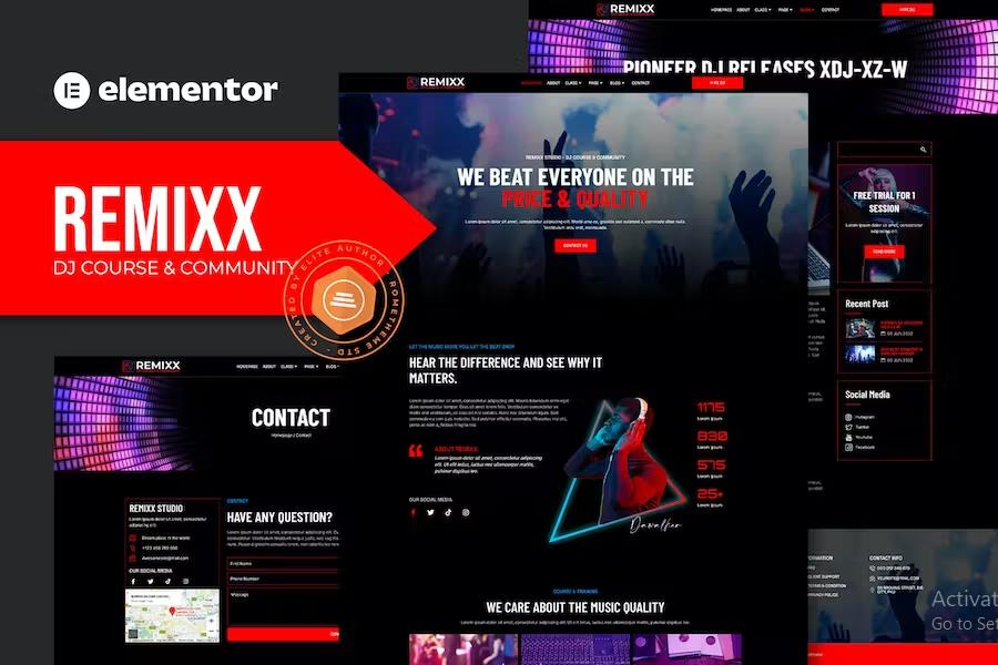 Remixx - Dj Course & Community Elementor Template Kit product preview
