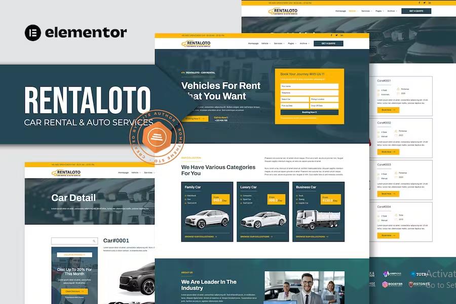 Product preview supplied for Rentaloto - Car Rental & Auto Services Elementor Template Kit
