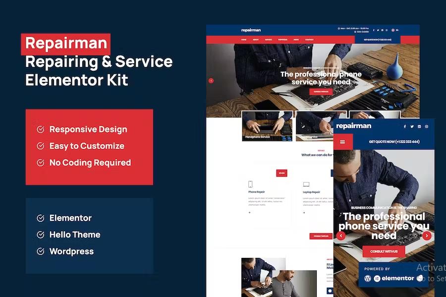 Product preview supplied for Repairman - Gadget Repair & Service Elementor Template Kit