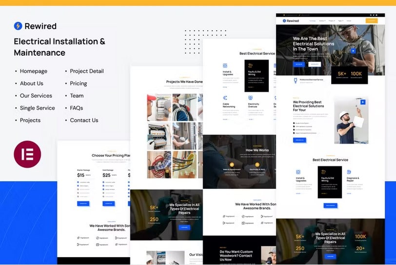 Rewired | Electrical Installation & Maintenance Services Elementor Template Kit