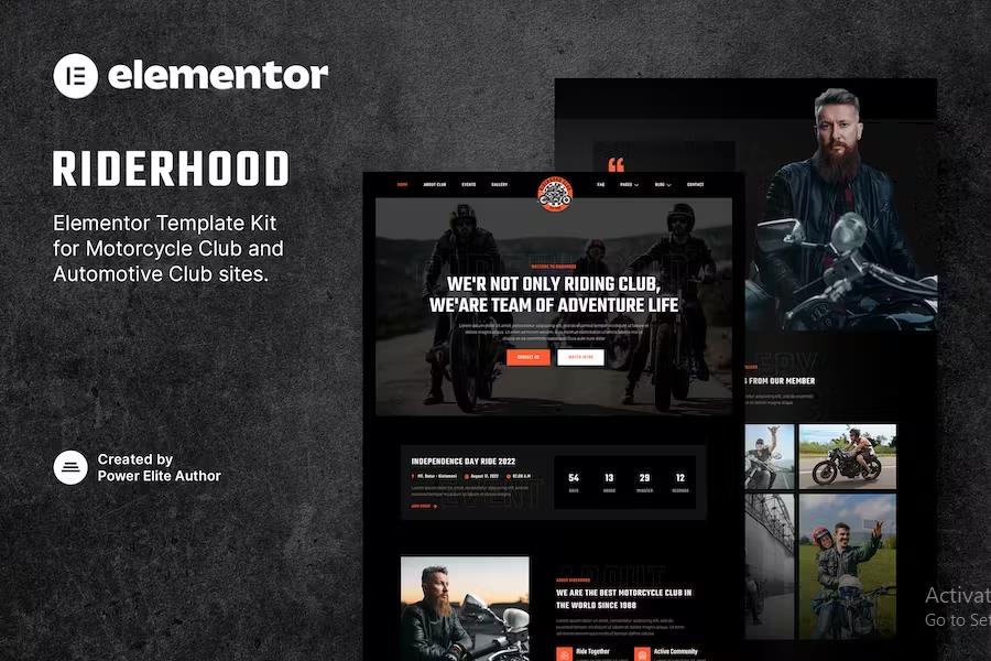 Preview image for Riderhood – Motorcycle Club Elementor Template Kit
