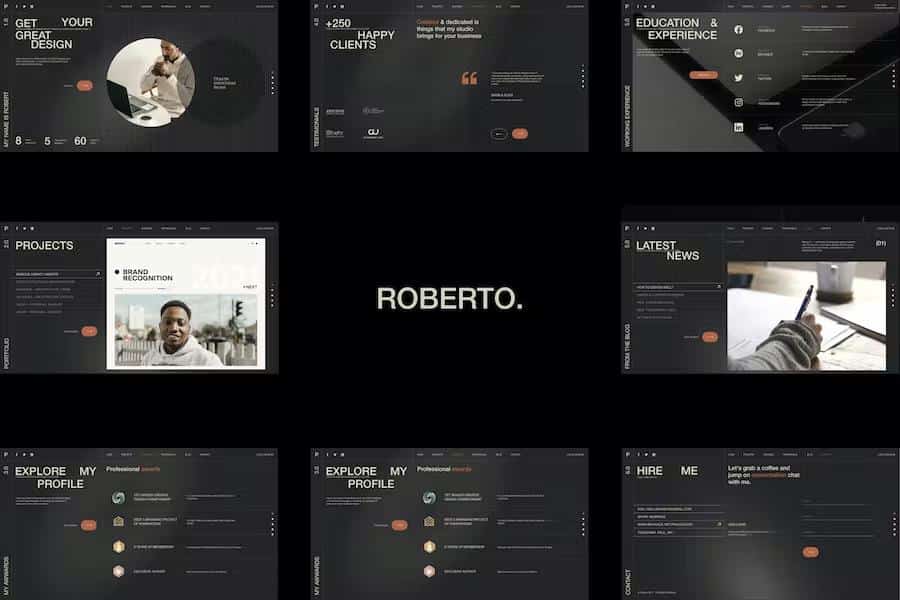 Roberto. - Onepage Horizontal Personal CV Resume HTML Template