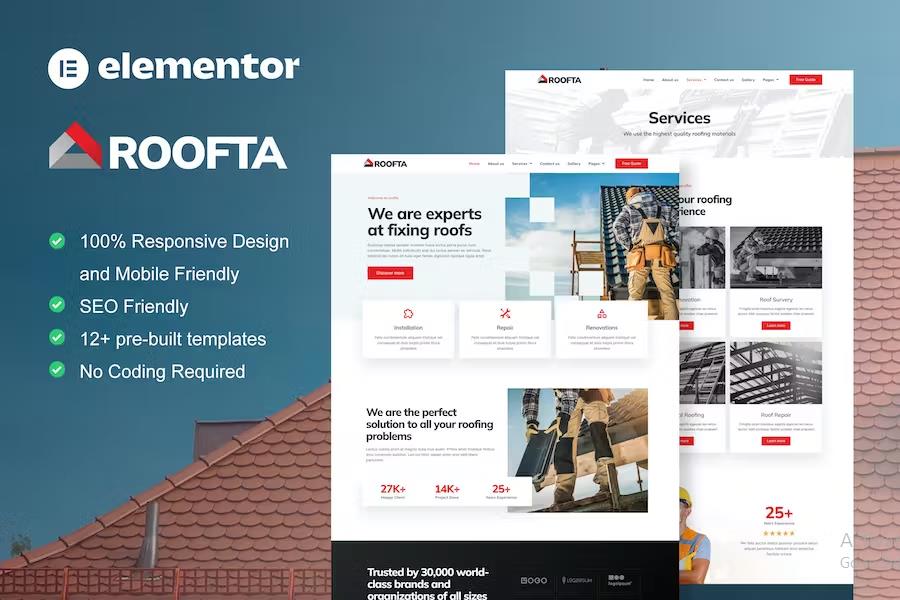 Roofta - Roofing Services Elementor Template Kit listing image