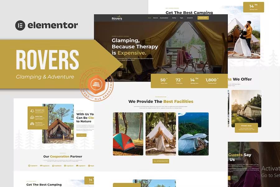 Product preview supplied for Rovers - Glamour Camping & Adventure Elementor Template Kit