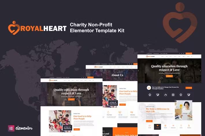 Product preview supplied for Royalheart - Nonprofit Charity Elementor Template Kit