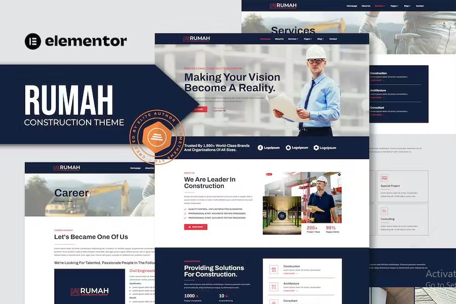 Product preview supplied for Rumah -  Construction Theme Elementor Template Kit