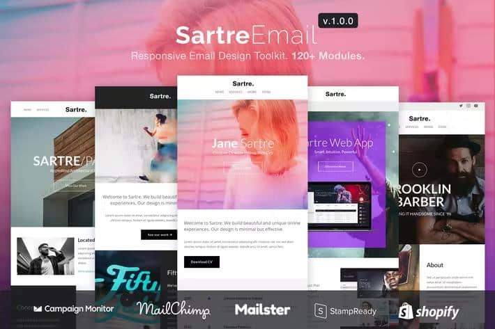 Sartre - Responsive Email Toolkit: 120+ Sections +  MailChimp + Mailster + Shopify Notifications