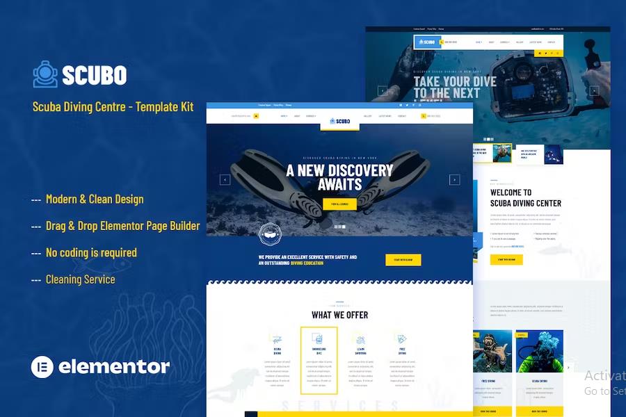 Scubo - Scuba Diving Centre Elementor Template Kit product preview