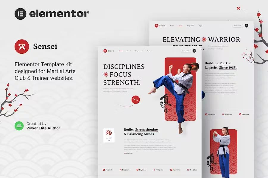 Product preview supplied for Sensei – Martial Arts Club & Trainer Elementor Template Kit