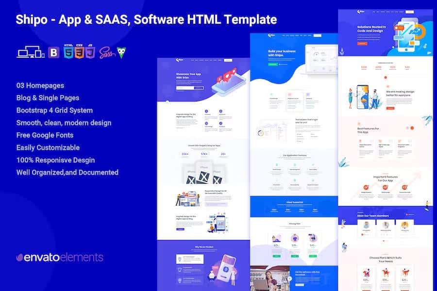 Product preview supplied for Shipo - App, Software & SAAS Landing Template