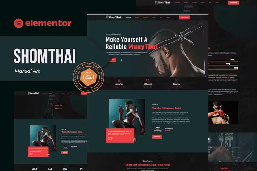 Shomthai - Matrial Art Elementor Template Kit product preview
