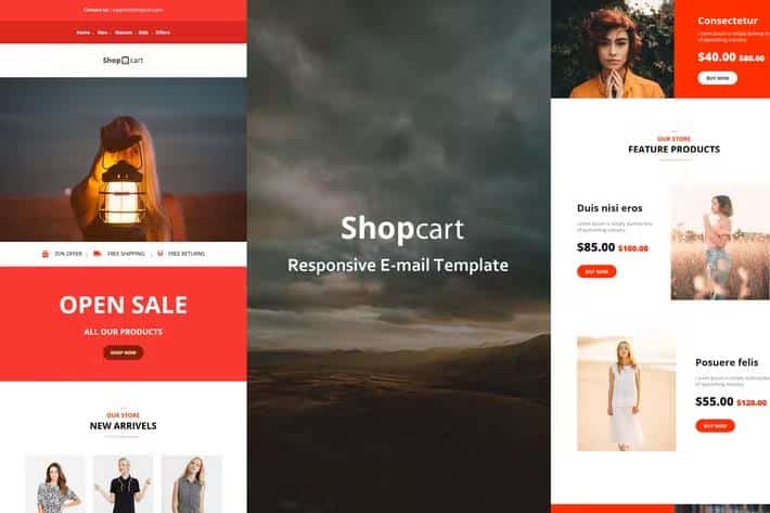 Shopcart - 35+ Modules Responsive E-mail Template + Online Access
