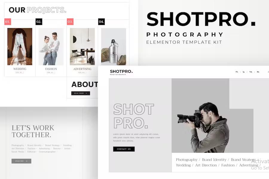 Product preview supplied for Shotpro - Photography & Portfolio Elementor Template Kit