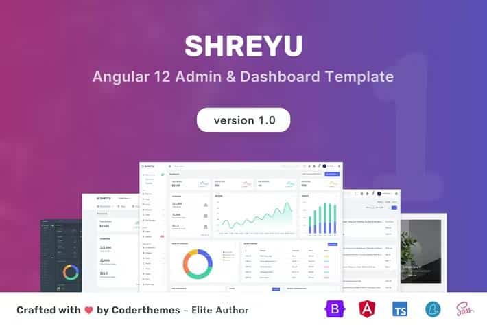 Product preview supplied for Shreyu - Angular 12 Admin & Dashboard Template