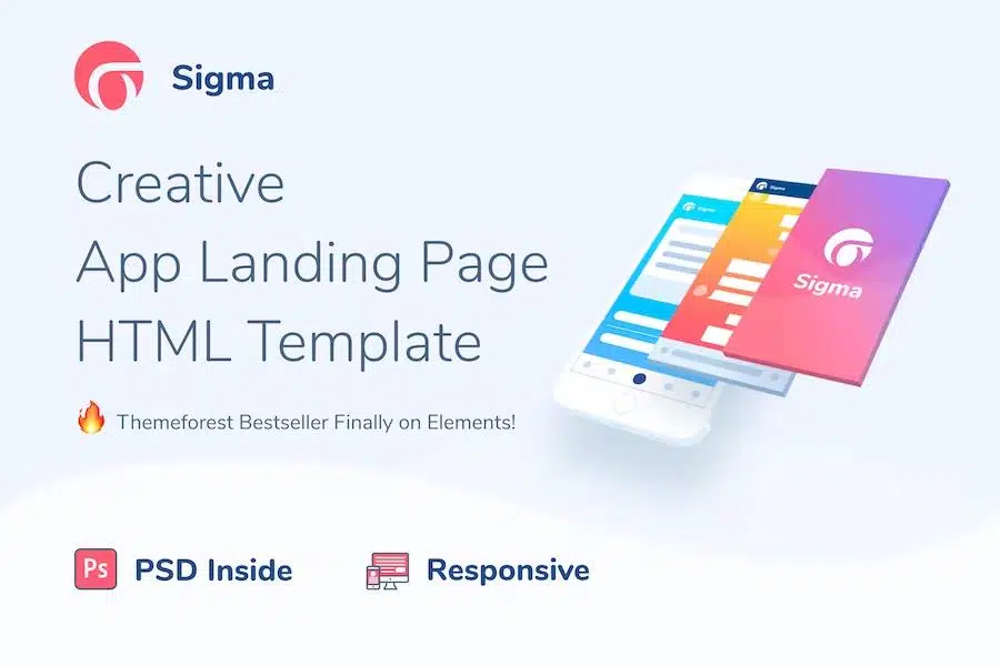 Sigma - App Landing Page HTML Template + Stylish Cost Calculator