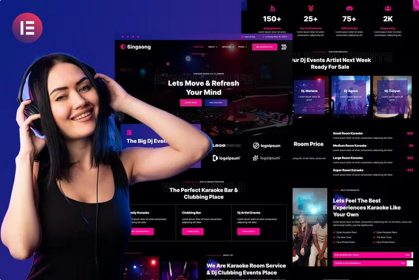 Singsong - Karaoke Rooms & Dj Clubbing Elementor Template Kit listing image