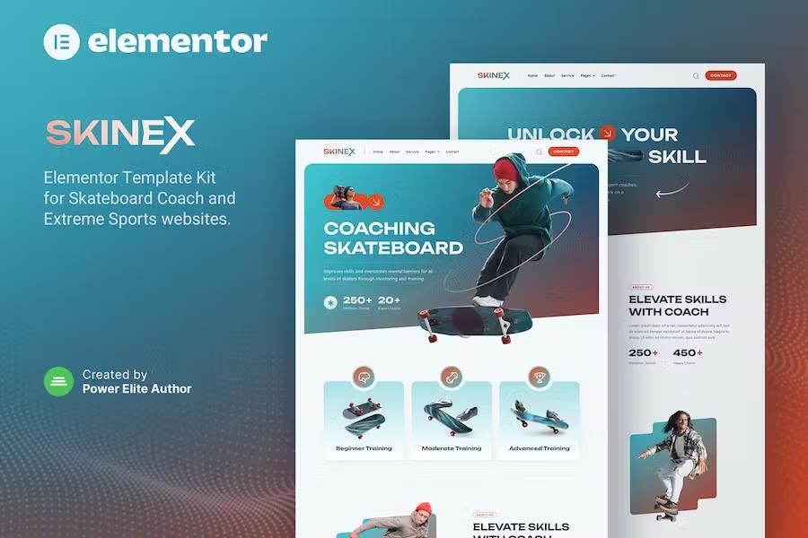 Skinex – Skateboard Coach & Lessons Elementor Template Kit listing image