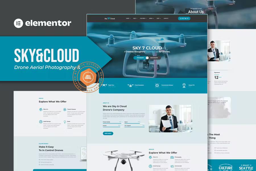 Sky&Cloud - Drone Aerial Photography & Videography Elementor Template Kit listing image