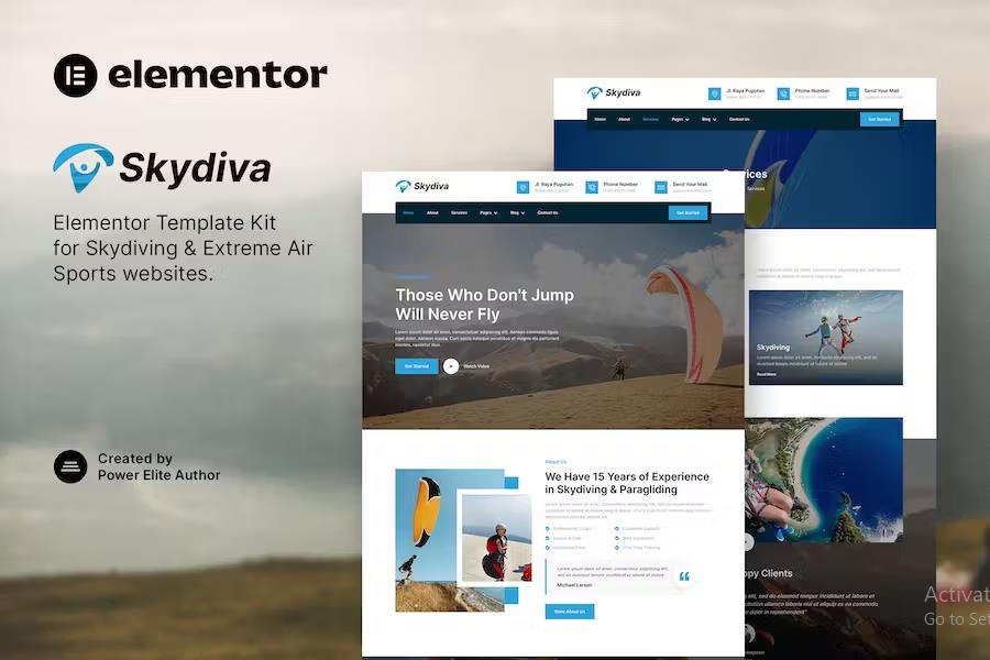 Preview image for Skydiva – Skydiving & Extreme Air Sports Elementor Template Kit