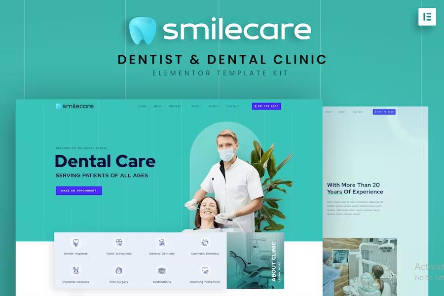 Product preview supplied for Smilecare - Dentist & Dental Clinic Elementor Template Kit