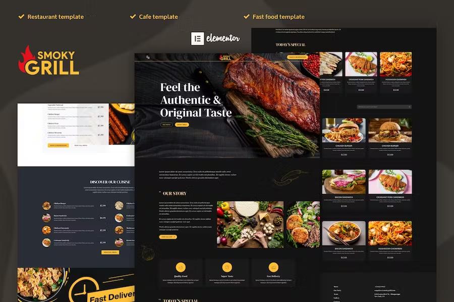 Smoky Grill - Restaurant & Cafe Elementor Pro Template Kit product preview