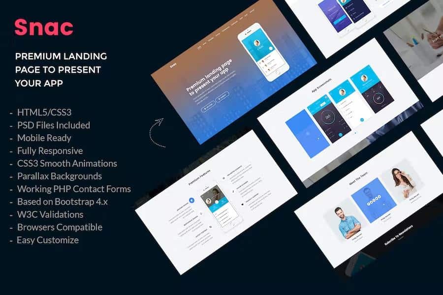 Snac - Premium Responsive App Landing Page HTML5 Template