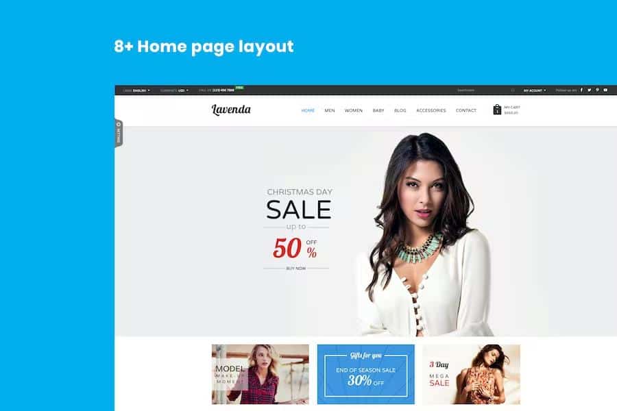 Product preview supplied for SNS Lavenda - Responsive Magento Theme