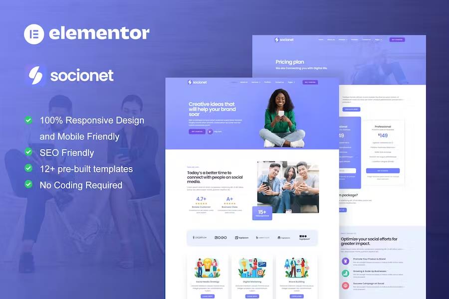 Socionet - Social Media Marketing Agency Elementor Template Kit listing image