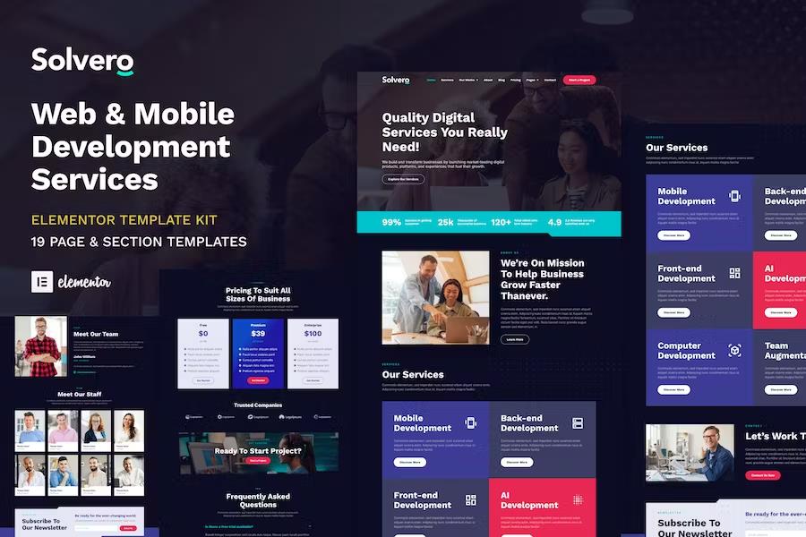 Product preview supplied for Solvero - Web & Mobile Development Service Elementor Template Kit