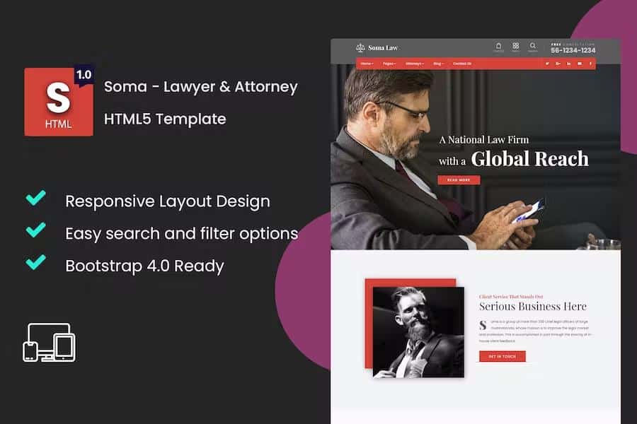 Preview image for Soma - Lawyer & Attorney HTML5 Template