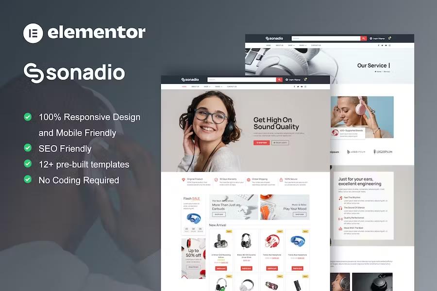 Product preview supplied for Sonadio - Woocommerce Audio Store Elementor Pro Template Kit