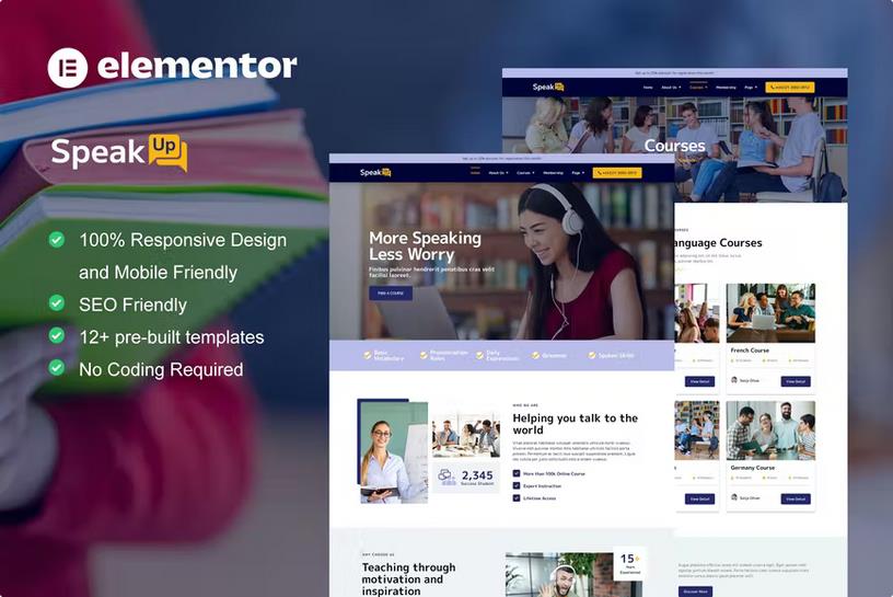 SpeakUp - Language Course & Translation Service Elementor Template Kit listing image