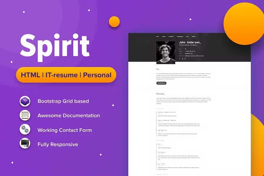 SpirIT - Portfolio & Resume HTML Template for Developers, Programmers and Freelancers.