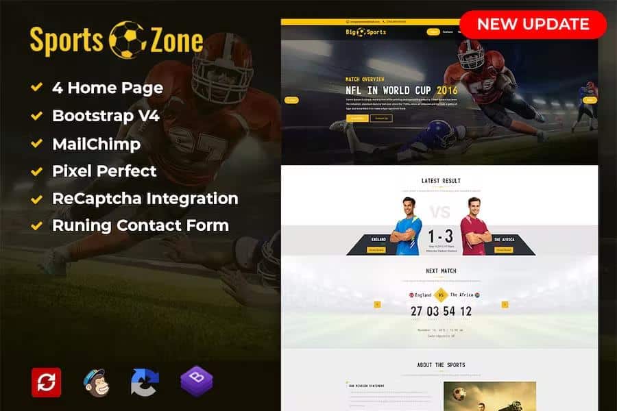 SportsZone: Sports Club, New & Game Magazine Mobile Responsive Bootstrap HTML Template