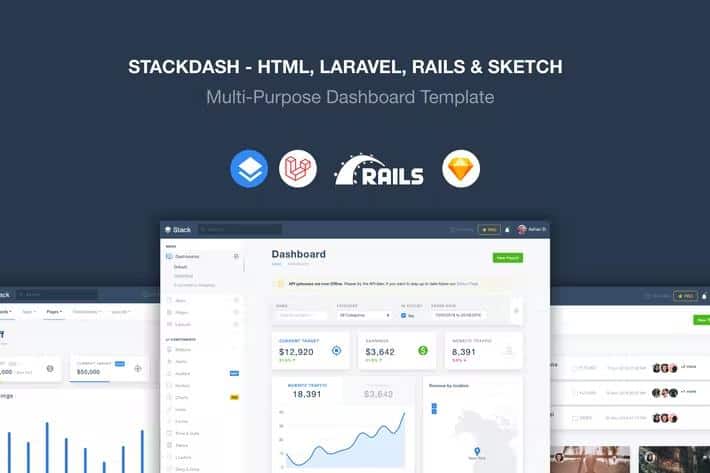 Product preview supplied for StackDash -  HTML, Laravel & Rails Dashboard Template