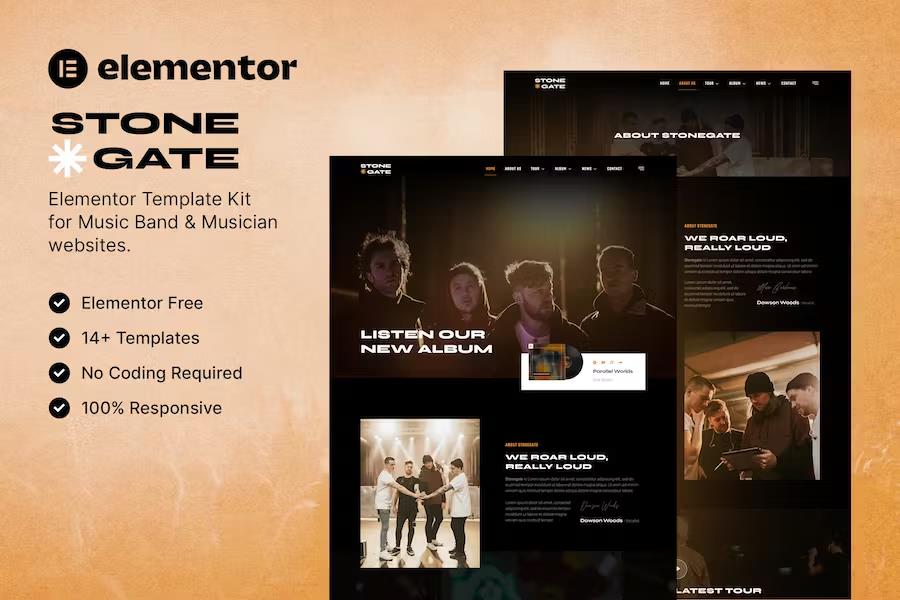 Preview image for Stonegate – Music Band & Musician Elementor Template Kit