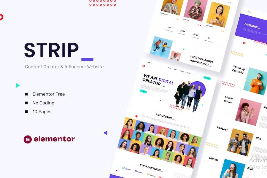 Strip - Content Creator & Influencer Elementor Template Kit product preview