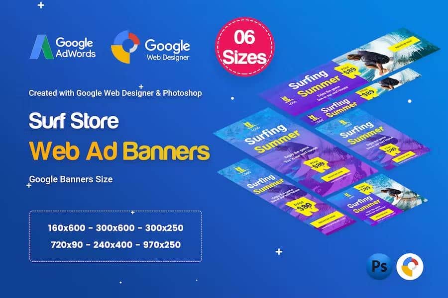 Surf Board Banners HTML5 Ad D41 - GWD & PSD