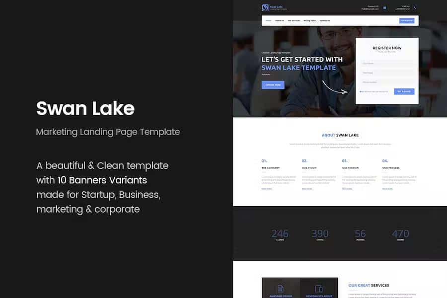 Preview image for Swan Lake - Lead Generation Marketing Landing Page