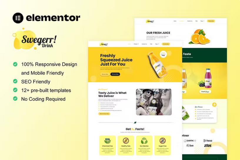 Swegerr - Juice & Fresh Drink Elementor Template Kit product preview