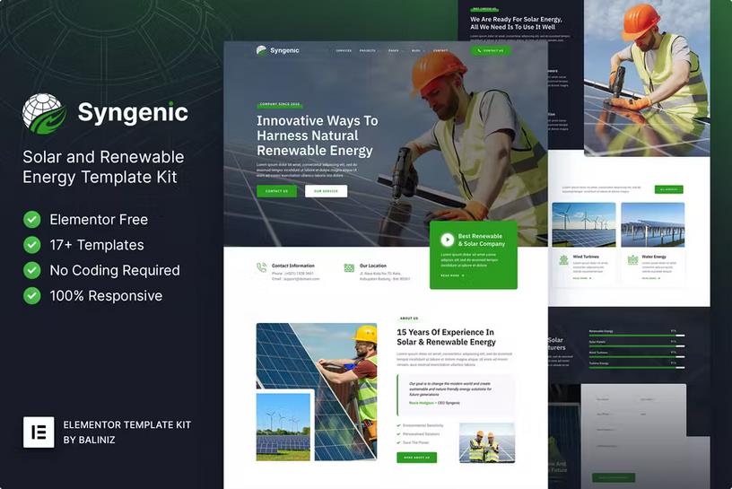 Syngenic - Solar & Renewable Energy Elementor Template Kit listing image