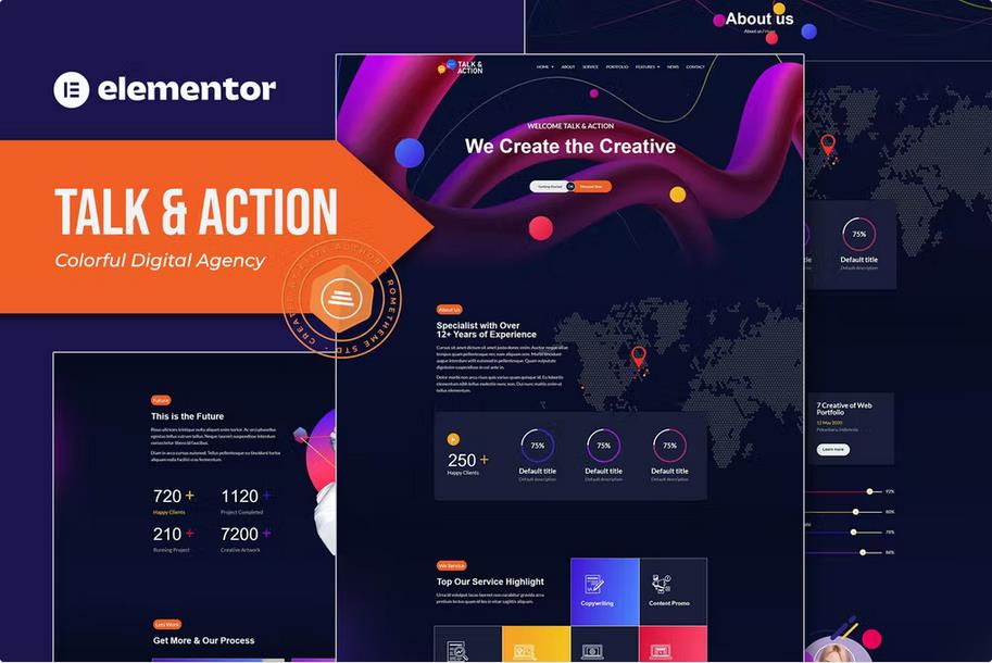 Talk & Action - Colorful Digital Agency Elementor Template Kit