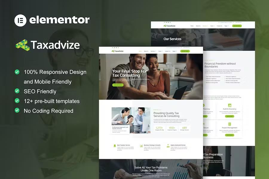 TaxAdvize - Tax Advisor & Financial Consulting Elementor Template Kit listing image