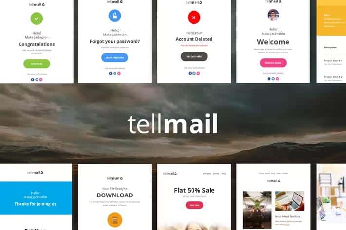 tellmail - 20 Unique Responsive Email Set + Online Access