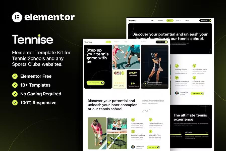 Tennise – Tennis School & Sports Club Elementor Template Kit listing image