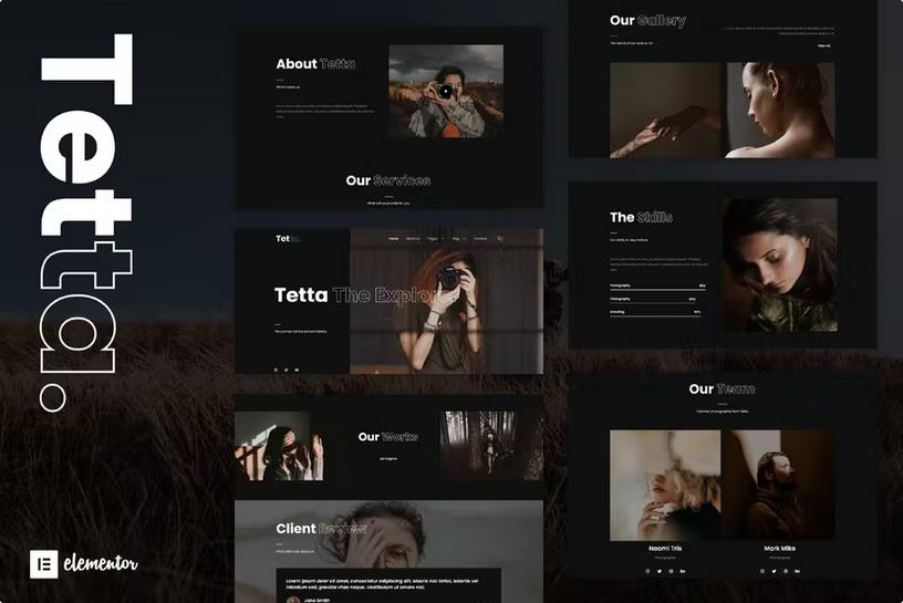 Product preview supplied for Tetta - Photography & Portfolio Elementor Template Kit