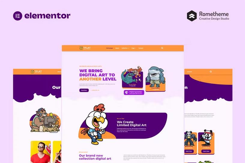 Tflat NFT Portfolio Elementor Pro Full Site Template Kit product preview
