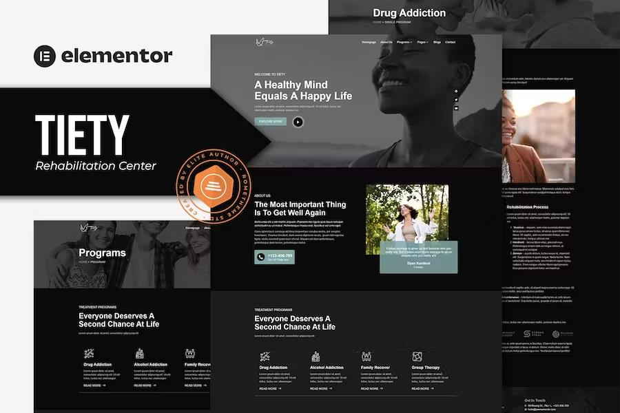 Product preview supplied for Tiety - Addiction Recovery and Rehabilitation Center Elementor Template Kit