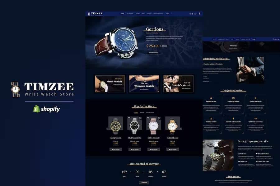 Timezee - Shopify Watch Store, Dark Jewelry Theme